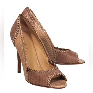 Devi Kroell Brown Python Peep Toe High Heel Pumps
 SIze 7.5